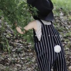 子供服男女子供用ストライプの背もたれ付きズボンセット夏のゆったりとした背もたれ付きズボンベスト半袖二点セット
