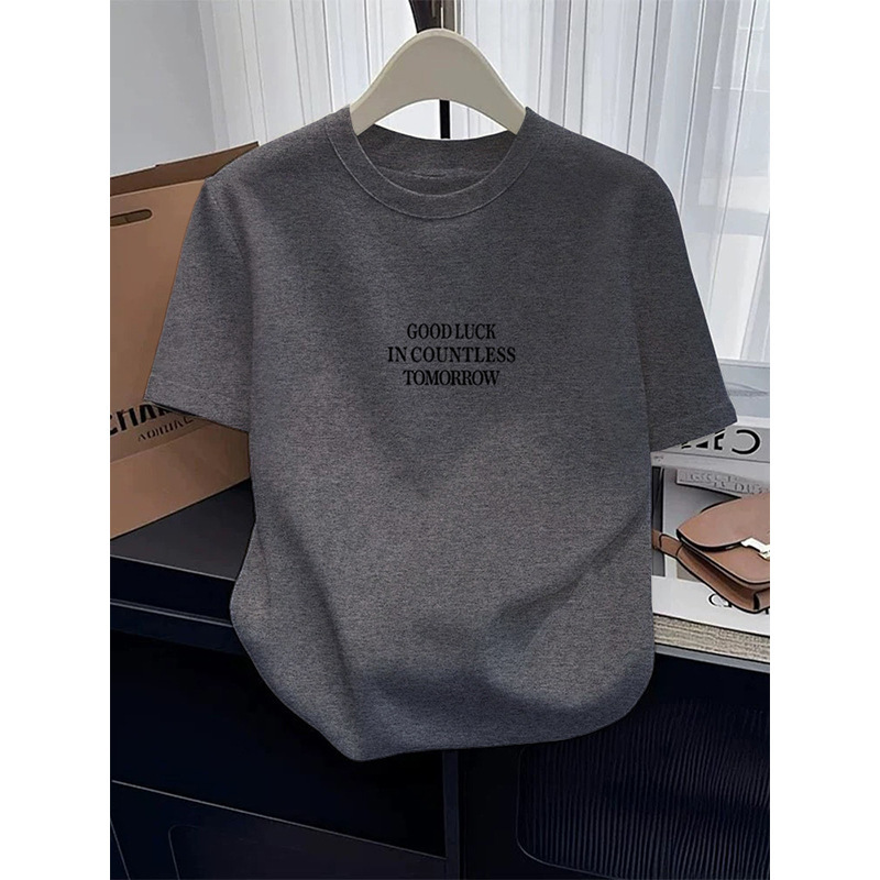グレー右肩半袖 Tシャツ女性のための 2025 夏の新しいファッション多用途トップベーシック薄型 Tシャツ|undefined