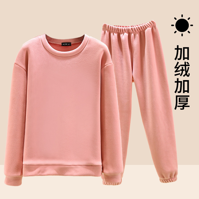 Polar fleece loose home wear suit women's winter thickened warm polar fleece pajamas plus size fleece-lined long sleeve trousers Polar fleece loose home wear suit women's winter thickened warm polar fleece pajamas plus size fleece-lined long sleeve trousers