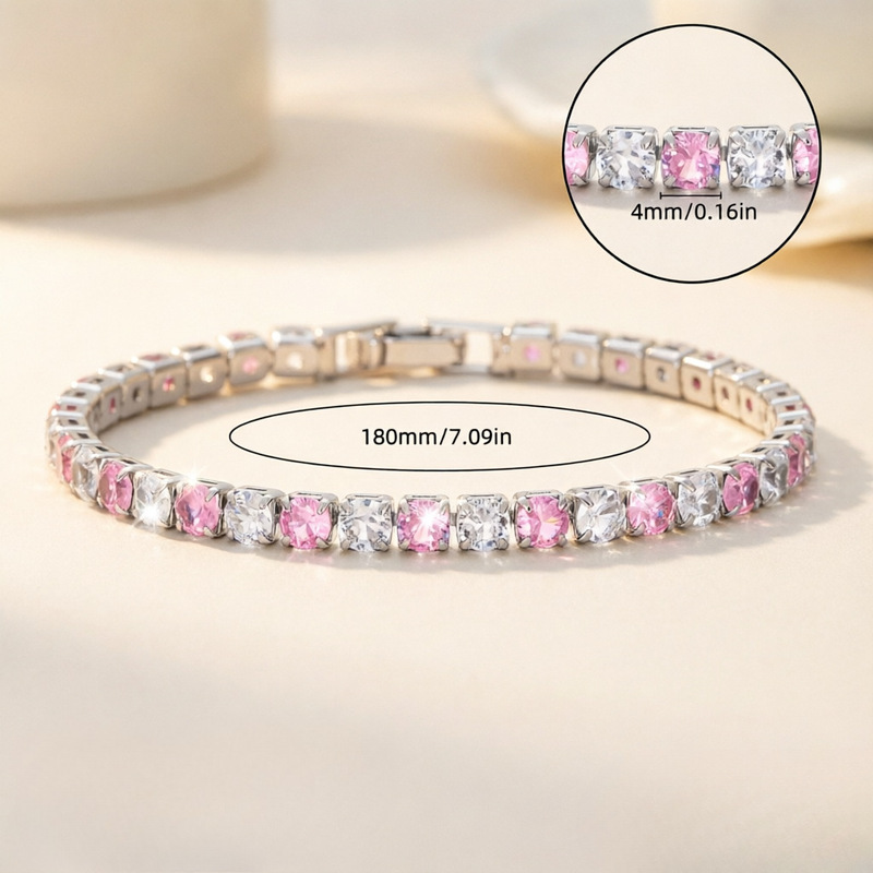 Amazon cross-border bestseller 4mm hip-hop tennis bracelet with mixed-color zircon stones, high-end luxury bracelet wholesale