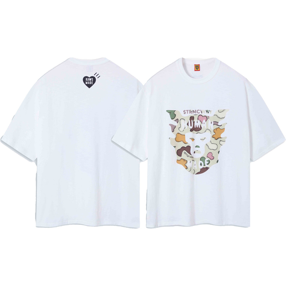 Marca de moda japonesa de bambú pesado algodón suelto pareja de hombre y mujer cilindro camiseta de manga corta media manga TEE