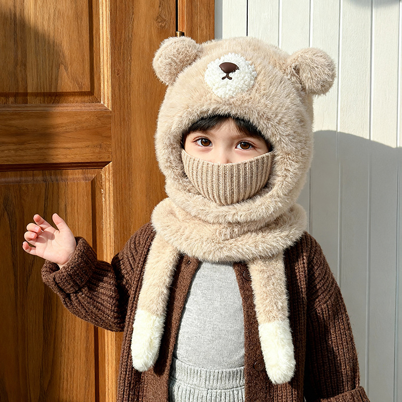 Un pellizco llamará sombrero infantil otoño y invierno máscara de bibón para bebés en una niña de peluche caliente sombrero para niños protectores de orejas