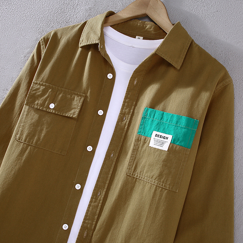 Herren Freizeithemd Patchwork Langarm Stilvolle Hemdjacke_voghion.com