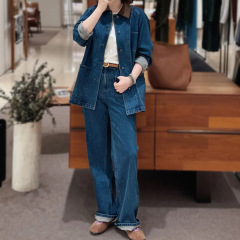 HE系女装 棉质前口袋长款直筒牛仔裤女 2025年秋季新款休闲裤子