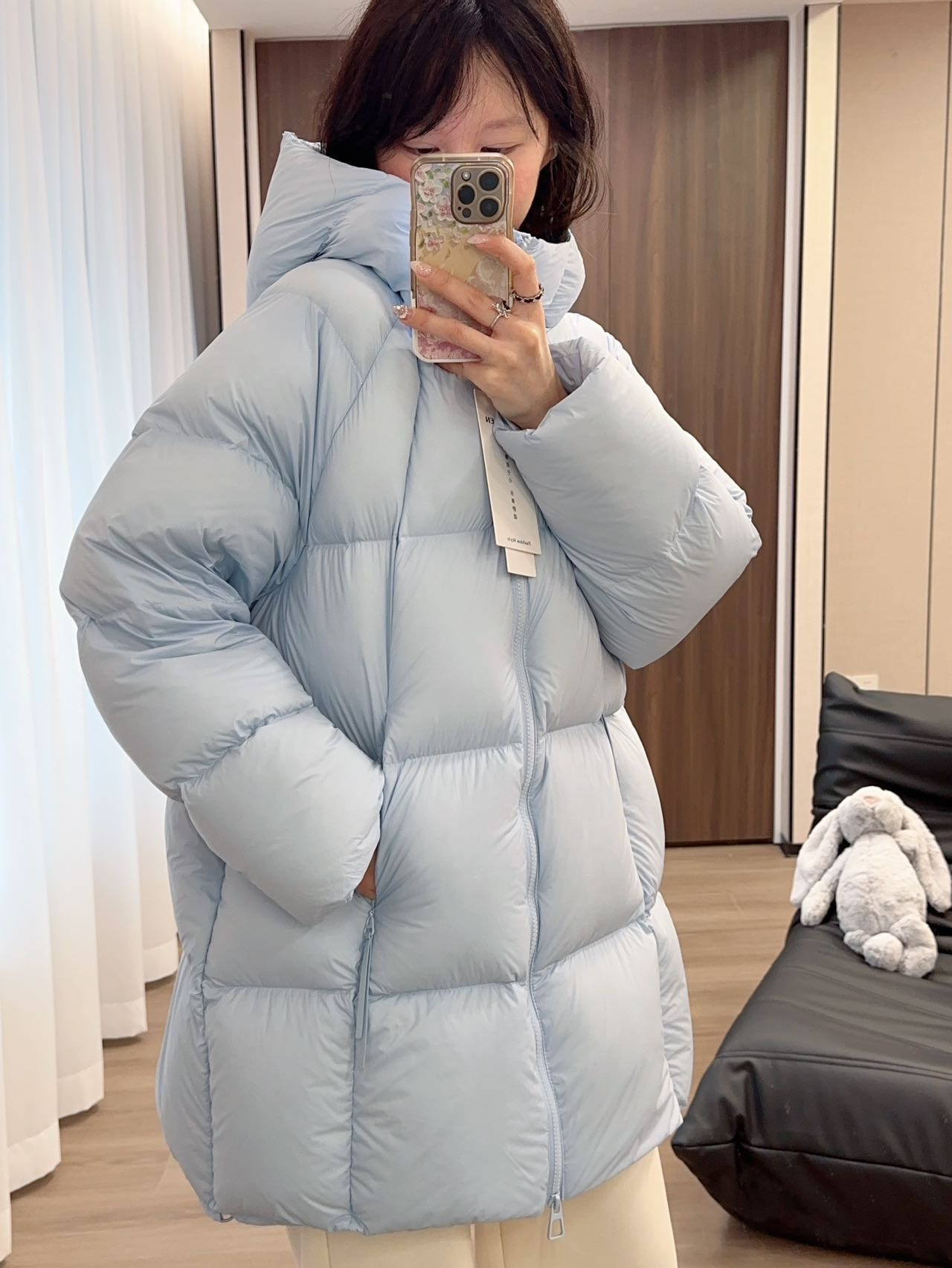 Nube puff plumón medio largo invierno 2025 nuevo tipo grueso blanco chaqueta de pan con capuz