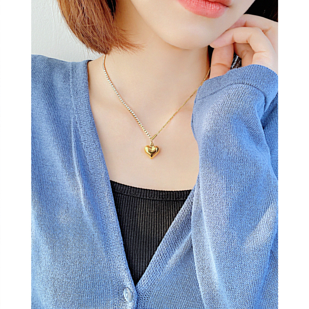 Fashion Heart Shape Stainless Steel Titanium Steel Pendant Necklace Plating Zircon Stainless Steel Necklaces display picture 2