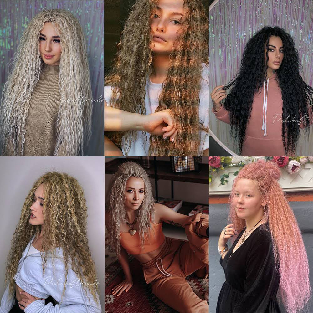 Syntetiskt hår Virkningsteknik för lågtemperatur djupa lockiga gardiner 22 tums vågig virkning_voghion.com