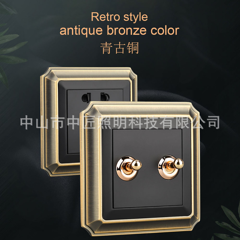 Type 86 concealed zinc alloy bronze lever new Chinese switch socket panel five-hole manufacturers foreign trade 20a45a