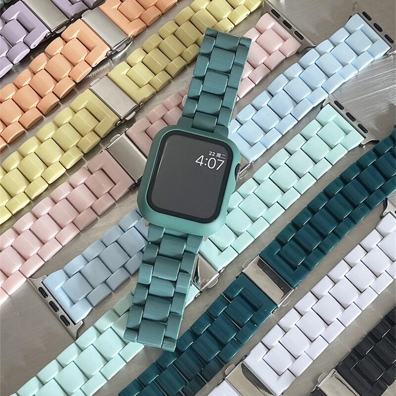 For Apple Apple Watch 7 Candy Resin Acrylic Strap Samsung Three Strain Silicone Strap