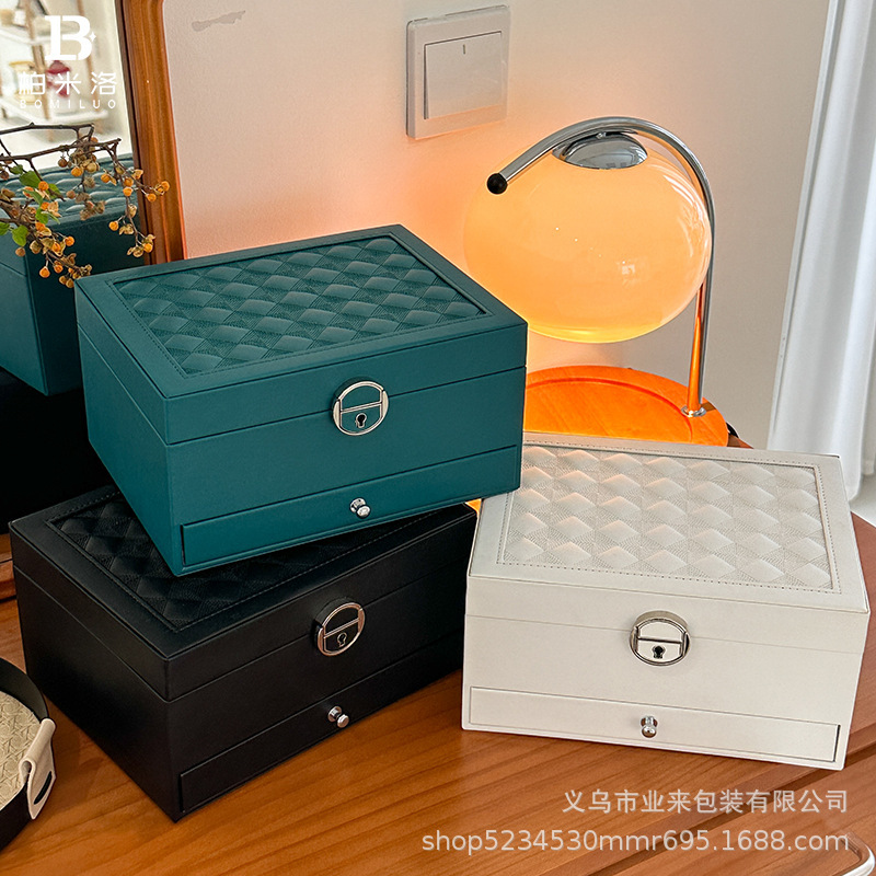 多機能大容量菱形ジュエリーボックスネックレスリングジュエリー収納ボックス三層抗酸化ジュエリーボックス|undefined
