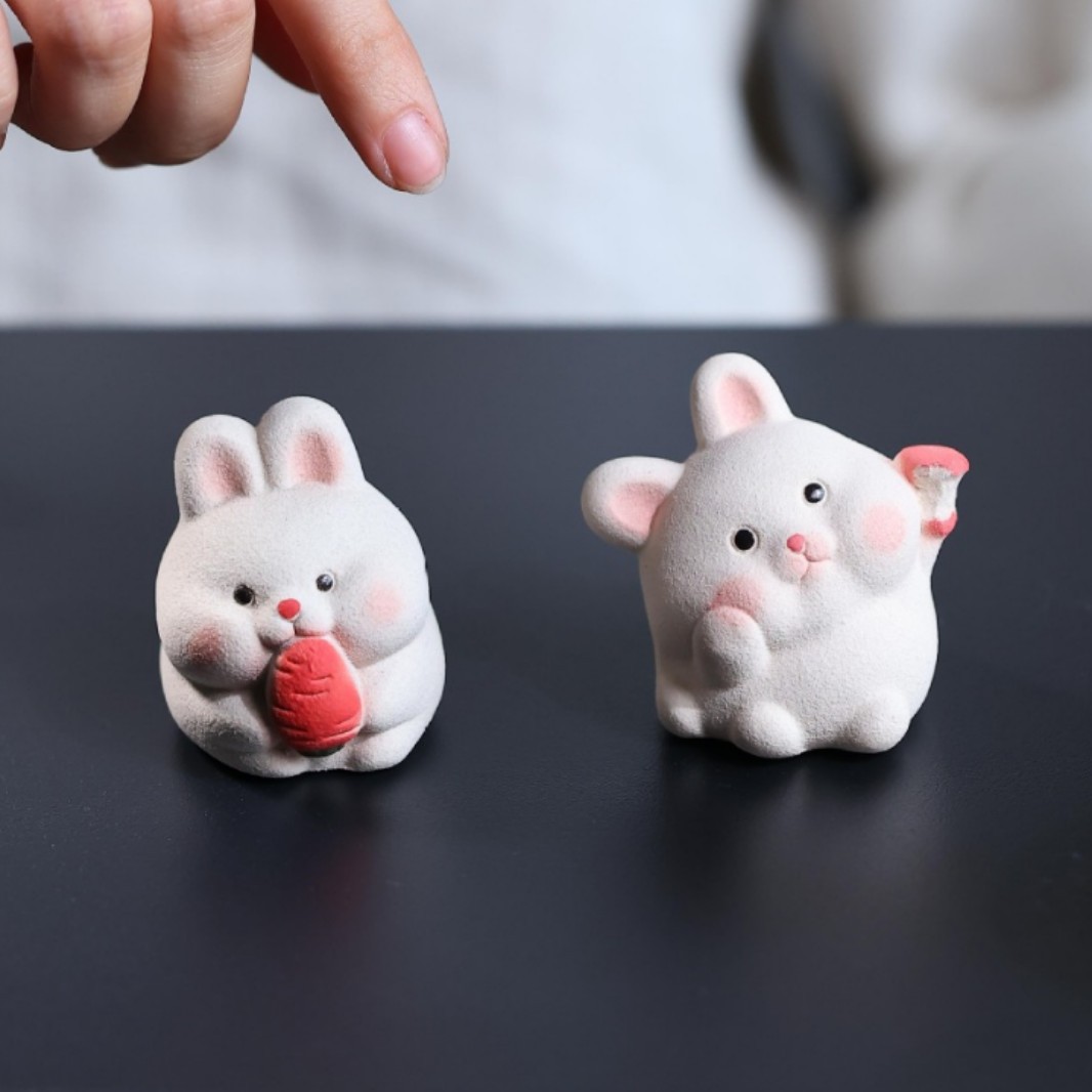 宜兴紫砂觅食小兔子精品可爱卡通生肖兔可养茶玩茶道趣味萌宠摆件
