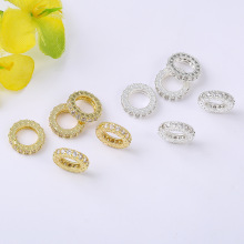 8mm/10mm新款锆石镶嵌圆筒散珠隔珠diy满钻吊坠配件半成品材料 批