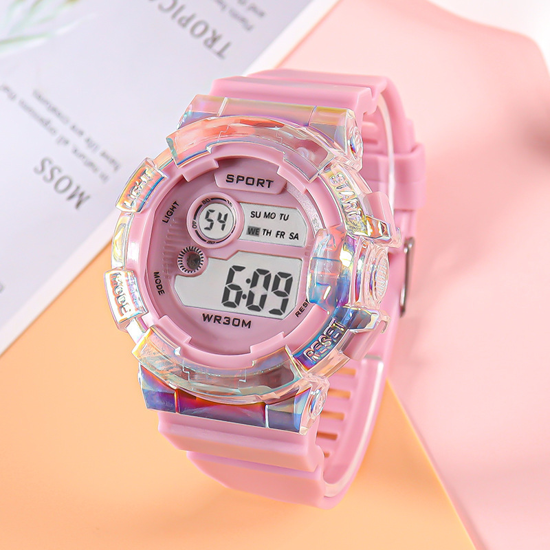 Venta caliente nuevo estudiante reloj electrónico macaron reloj degradado exterior impermeable multifunción deportivo reloj electrónico