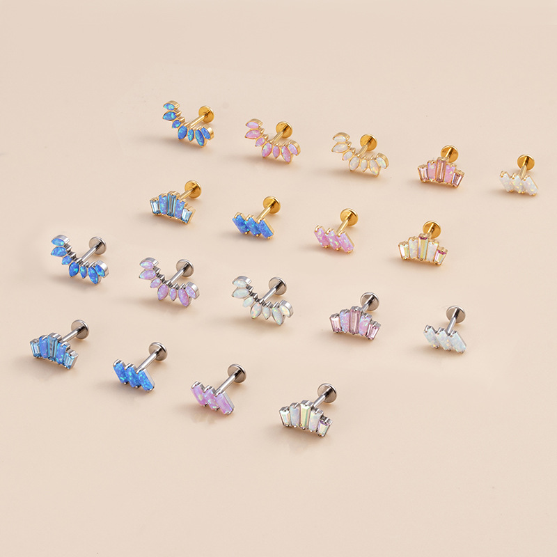 Ear Studs Classification 1 Piece Ear Cartilage Rings & Studs Fashion Crown Rectangle Pure Titanium Inlay Gem