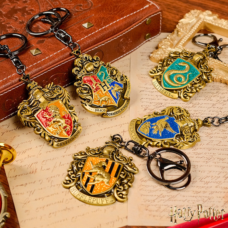 Authentic Harry Potter Keychain with Four Houses' Vintage Badges, Harry Potter Movie Student Reward Authentic Harry Potter Keychain with Four Houses' Vintage Badges, Harry Potter Movie Student Reward