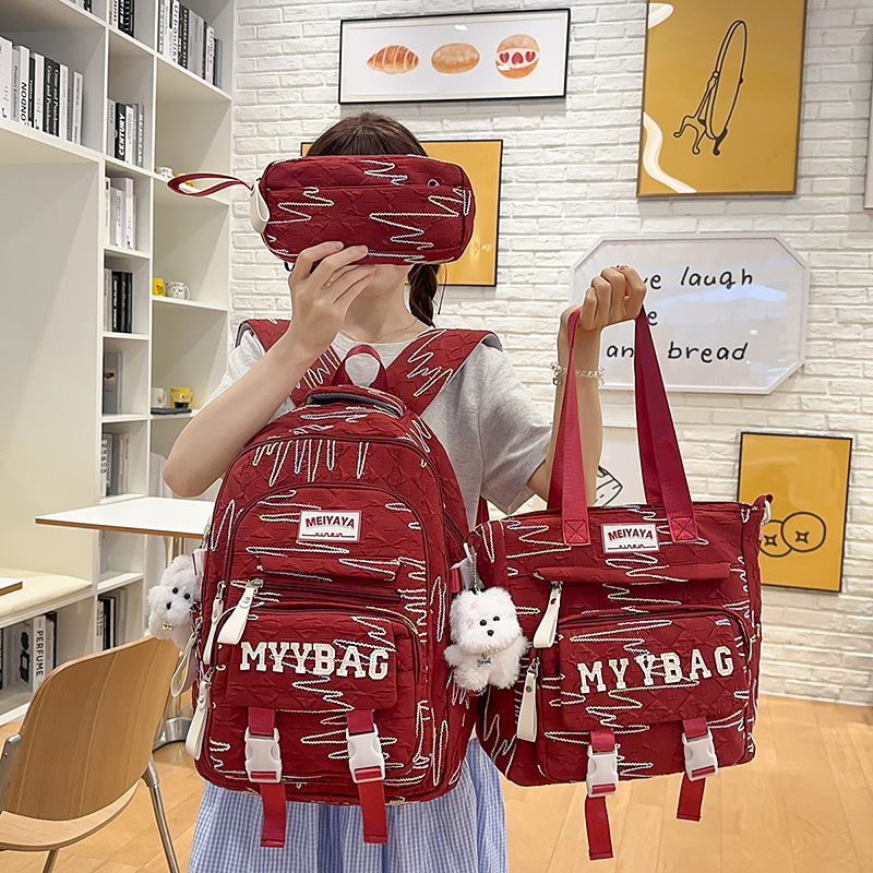 Backpack For Girls, Elementary Middle High School, Three-Piece Set, College Student Backpack, Large Capacity, Girls'_voghion.com