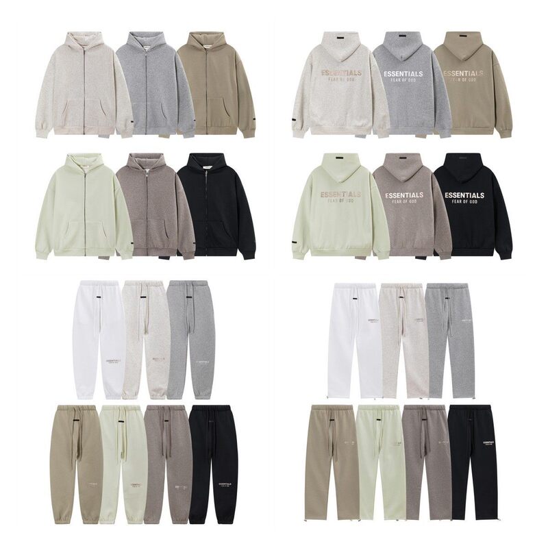 Fog Essentials Gold Letter Print High Street Fashion Fleece-Lined Cardigan Jacket and Pants Set Ins