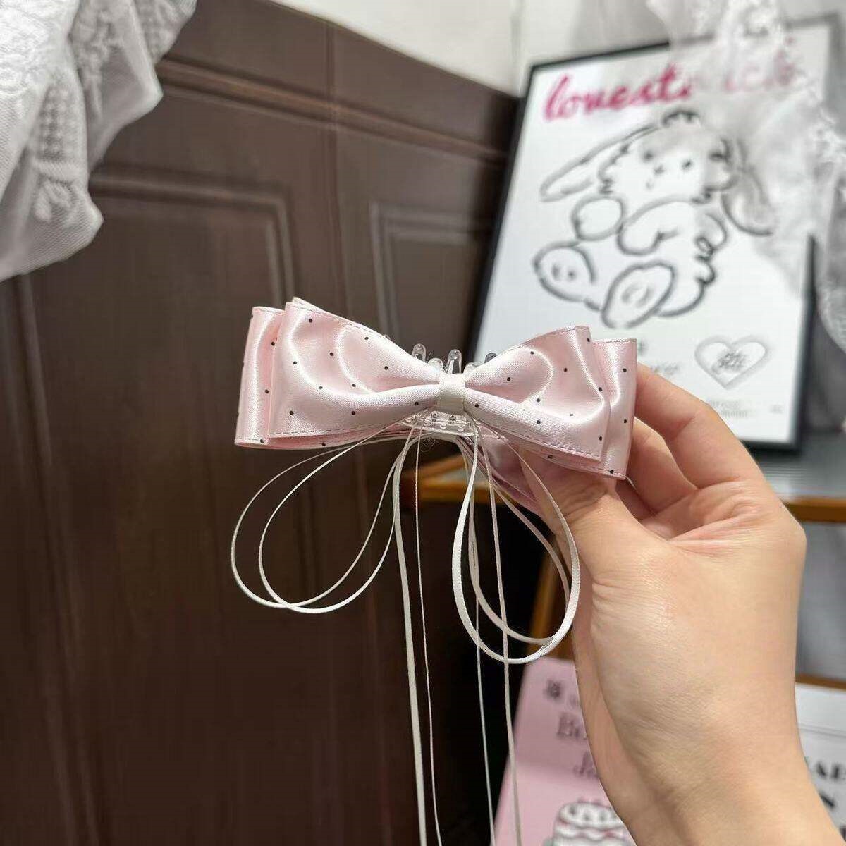 1# dreamy polka dot banana clip, approximately 10cm - pink / ribbon approximately 40cm