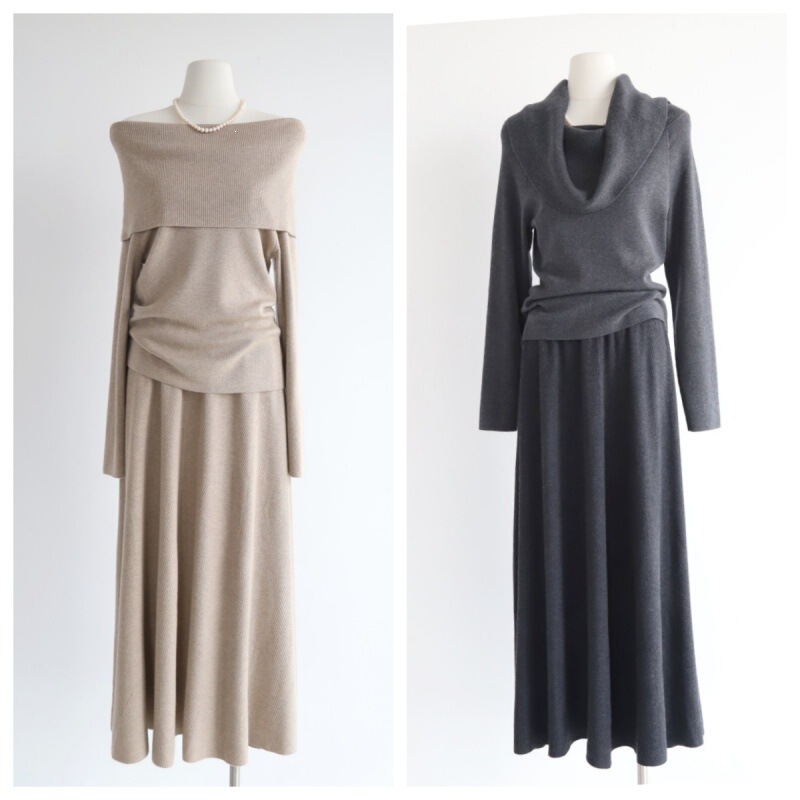 Double-Layered Off-Shoulder Knit Top with Exposed Collarbone, Two-Way Wear, Straight Long-Sleeve Design, Women's New Autumn and Winter Style, Inner Layer Base Shirt Double-Layered Off-Shoulder Knit Top with Exposed Collarbone, Two-Way Wear, Straight Long-Sleeve Design, Women's New Autumn and Winter Style, Inner Layer Base Shirt