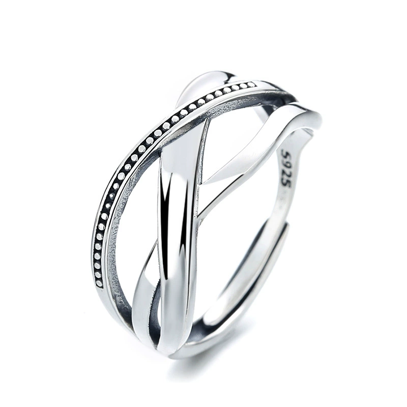 Geometric retro universal ring, silver 925 sample, European style