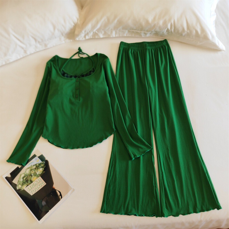 Pajamas with Breast Pads for Women, Spring, Autumn and Winter Long-Sleeved Pants Two-Piece Set, New Internet Celebrity Style High-End Pure Cotton Home Clothes