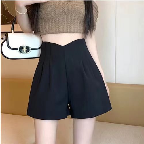 Suit Shorts Women's Spring and Summer A Character Personality Small High Waist Black Wide Leg Pants Slimming Belly Covering Casual Pants Shorts
