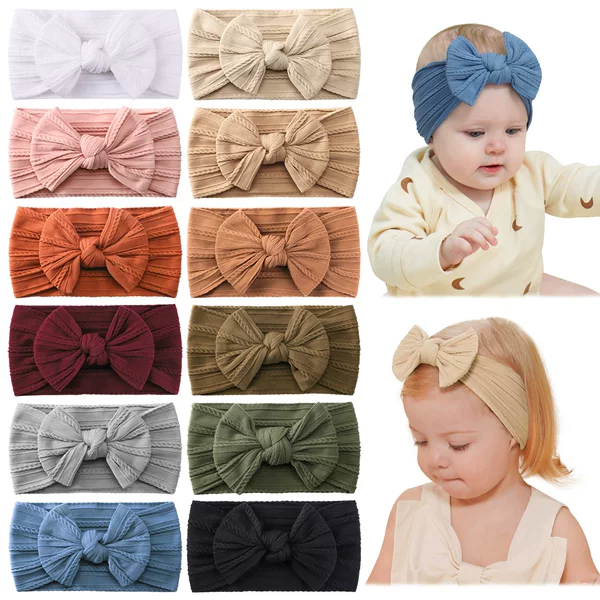 Amazon Foreign Trade Hot Selling Baby Hair Band Baby Headband Jacquard Elastic Wide Edge Bow Children Hair Band 2827