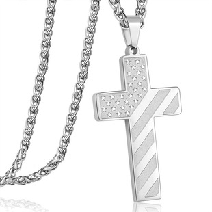 Spot Amazon Best-Selling Cross Star and Stripe Flag Necklace High-End Hip-Hop Stainless Steel Necklace Jewelry