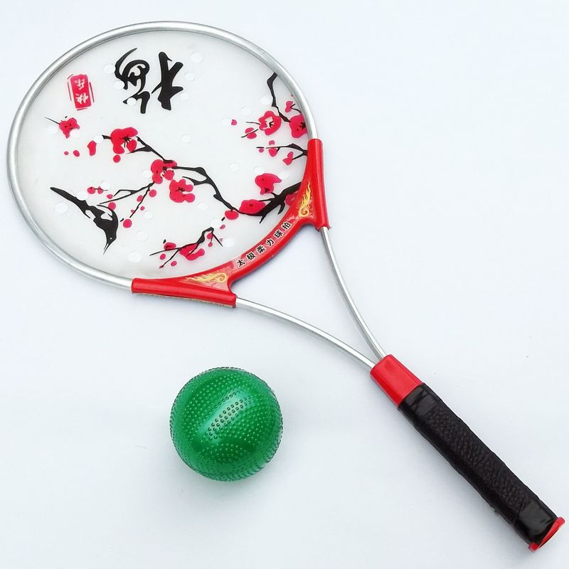 (2개) 태극권 소프트 파워 라켓 세트 중년 초보자를위한 반죽 포스 볼 소프트 파워 피트니스 볼 알루미늄 합금 태극권 리본 볼