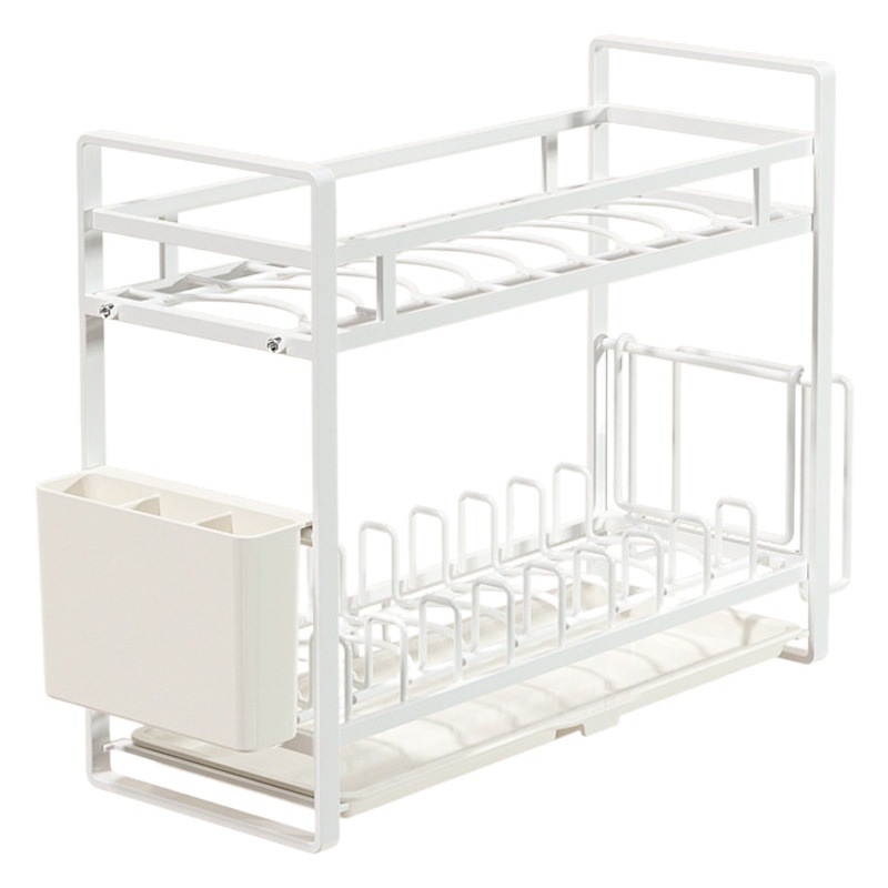 Japonés simple de acero de carbono encimera plato estante de una sola capa de doble capa vajilla almacenamiento drenaje estante palillos tubo suministros de cocina