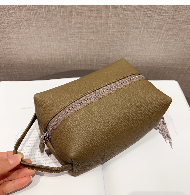 第一層牛革、シンプル、静かで豪華な旅行用ポータブル化粧品バッグ、柔らかい本革の女性用ポータブル収納トイレタリーバッグ|undefined