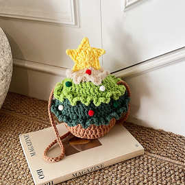 秋冬季手工毛线针织包包女2025新款迷你可爱斜挎圣诞树编织包成品