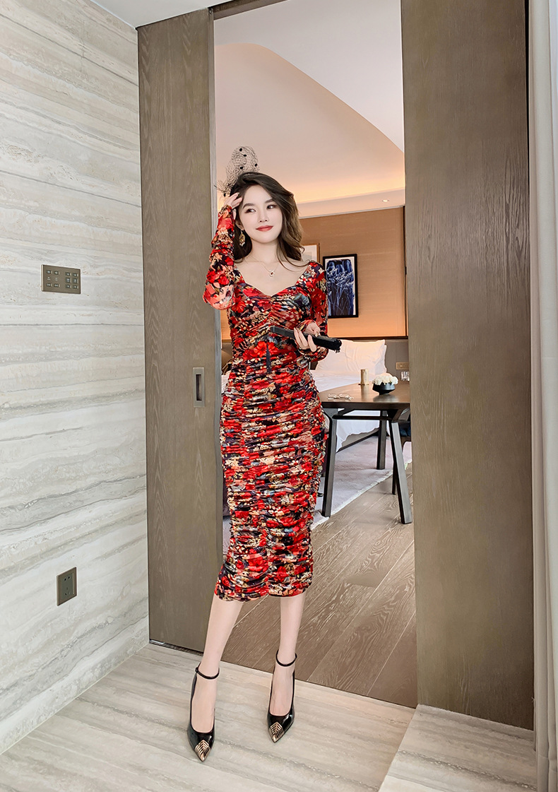 B7285 1260K VÁY ĐẦM LIỀN THÂN NỮ CHOTDNG SEXY GỢI CẢM SEXY TRỄ NGỰC MÙA XUÂN THU ĐÔNG HỌA TIẾT HOA THỜI TRANG NỮ G04 SẢN PHẨM MỚI