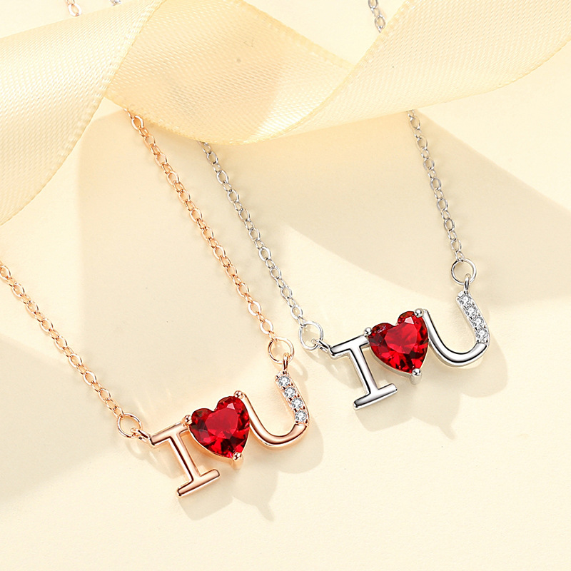 Plata esterlina s925 diamante ilovey te amo collar de cadena clavícula femenina simple joyería del Día San Valentín