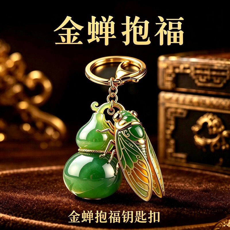 Golden Cicada Gourd Keychain, Traditional Chinese Style Enamel Alloy Pendant, Symbolizing Peace and Fortune, E-commerce Supply Golden Cicada Gourd Keychain, Traditional Chinese Style Enamel Alloy Pendant, Symbolizing Peace and Fortune, E-commerce Supply