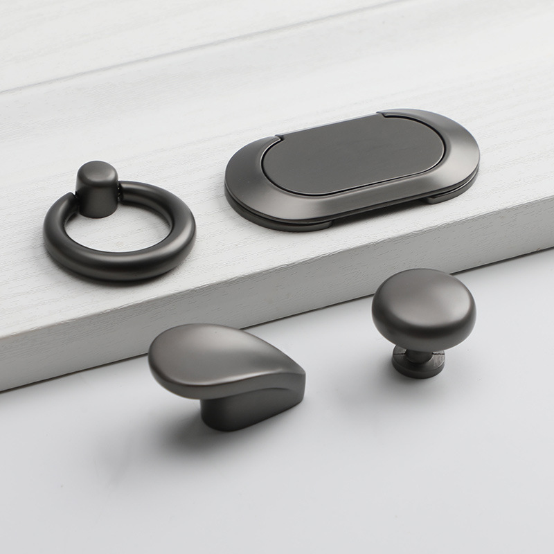 灰色加厚櫥櫃衣櫃門把手輕奢北歐抽屜隱形圓形家具圓環小拉手