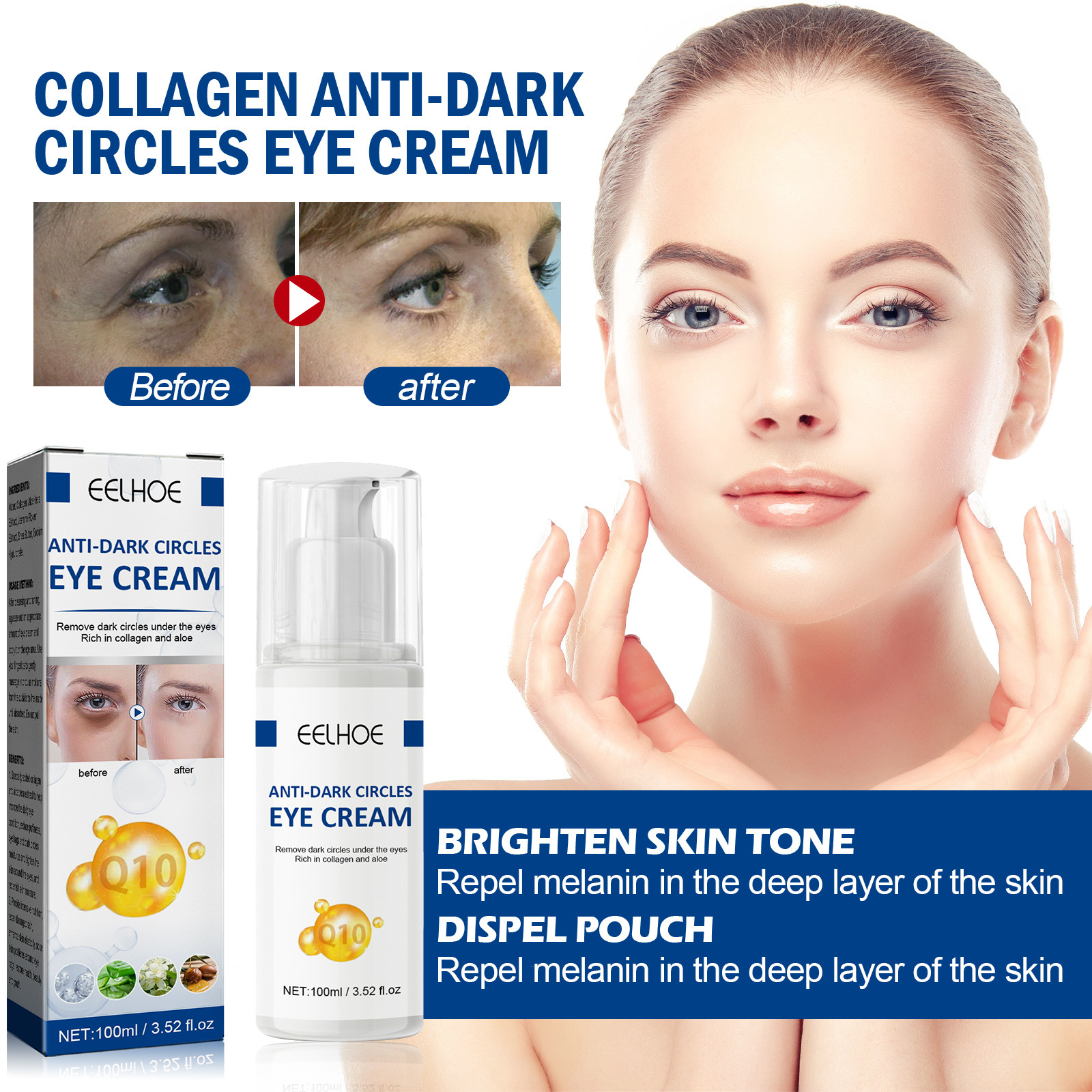 La crème contour des yeux au collagène EELHOE réduit les ridules sous les poches sous les yeux, hydrate, répare et hydrate la peau autour des yeux_voghion.com