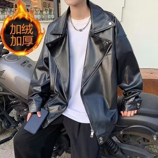 American High Street Pu Leather Jacket Men's Spring and Autum Style Handsome Motorcycle Jacket Loose Casual Versatile Leather Jacket