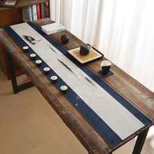 批发双层手绘防水茶席桌旗新中式长条桌布风加长会议桌布