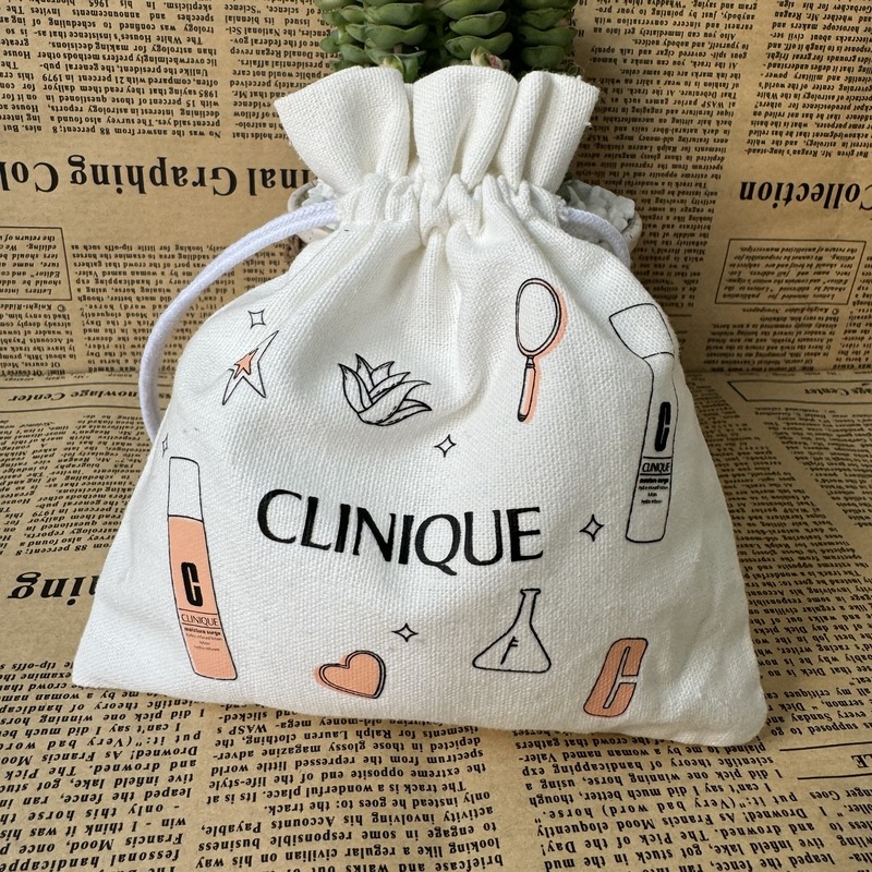 定制品牌化妆品包装袋白色纯棉布束口袋米白色帆布袋可印彩色logo
