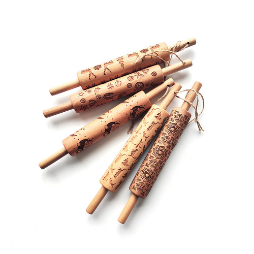 印花压花擀面杖激光饼干面棍雕刻烘焙泥塑陶艺曲奇图案棍