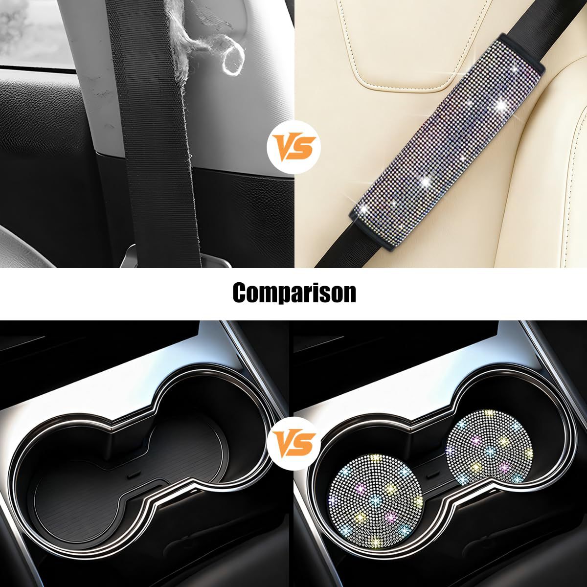 11-Piece Car Interior Set with Diamond-Encrusted Steering Wheel Cover, Car Hook, Glasses Holder, One-Touch Start Ring