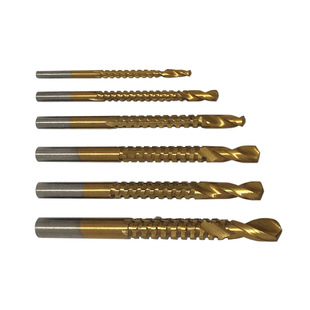 High-speed steel serrated twist drill round shank 6-piece set woodworking drilling groove integrated drill corn drill