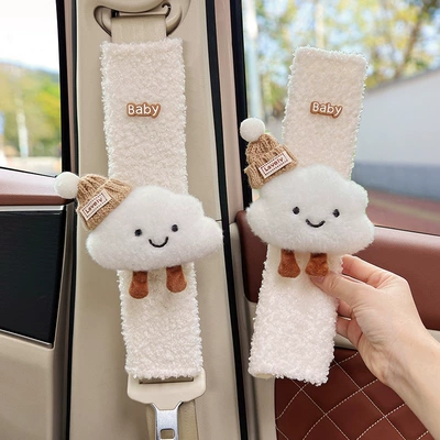Seatbelt Shoulder Pads for Cars, High-End Seat belt shoulder pad - hat-cloud-white-lamb-velvet-shoulder-pads-30cm-pair