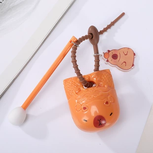 Woodfish percussion toy, plastic, 2" or 3" (6×5×5 cm / 10×8×8 cm), with striker and strap