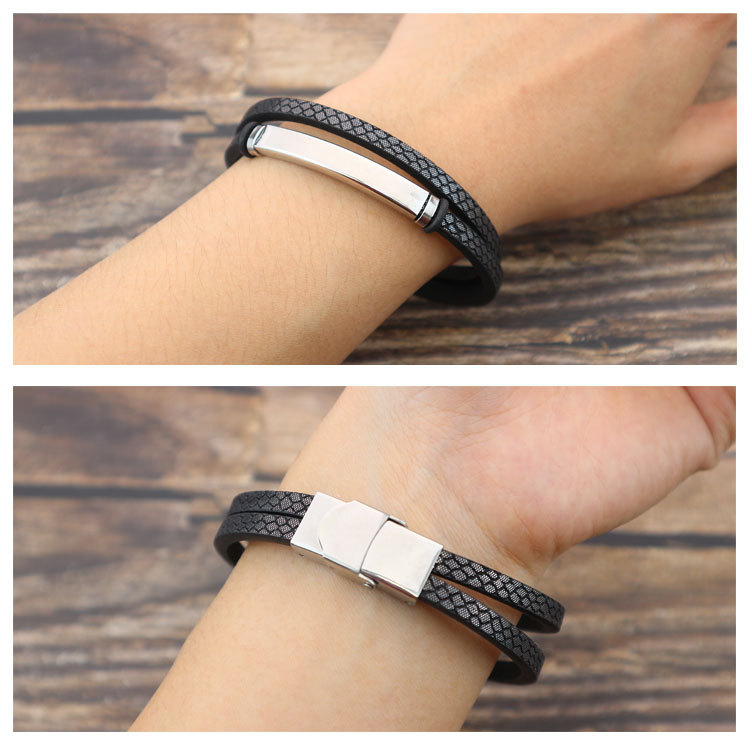 15g Weight Bangle Classification Leather Rope Chain Material 1 Piece Quantity Anniversary Occasion Retro Punk Customization Laser Engraving Solid Color 304 Stainless Steel Pu Leather Men's Bangle Men Cord & Leather Bracelets
