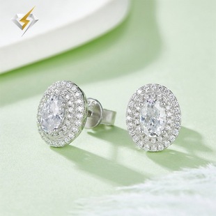 LUSTER Mosan Silver 1 karat Egg Shaped Moissanite Silver Earrings High Quality Luxury Versatile Earrings Women