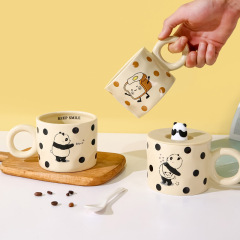 Cute Ceramic Cup with Lid for Girls, High-Endurance Coffee Breakfast Cup for Office and Home, Couple Water Cup