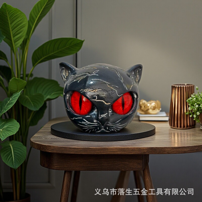 跨境独立站亚马逊猫咪雕塑装饰品摆件万圣节装饰猫咪头像摆件|undefined