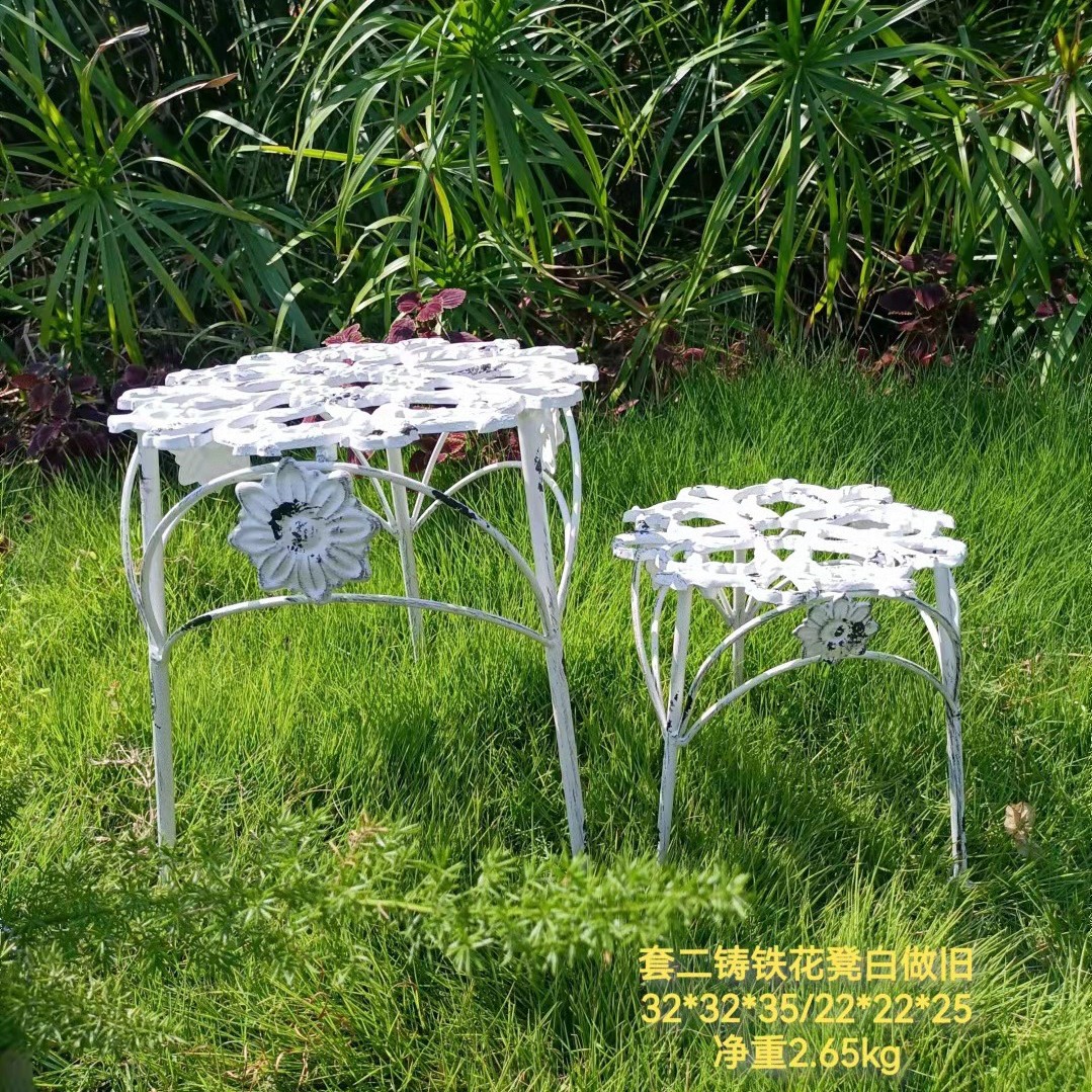 세트 2 꽃무늬 흰색 디스트레스드